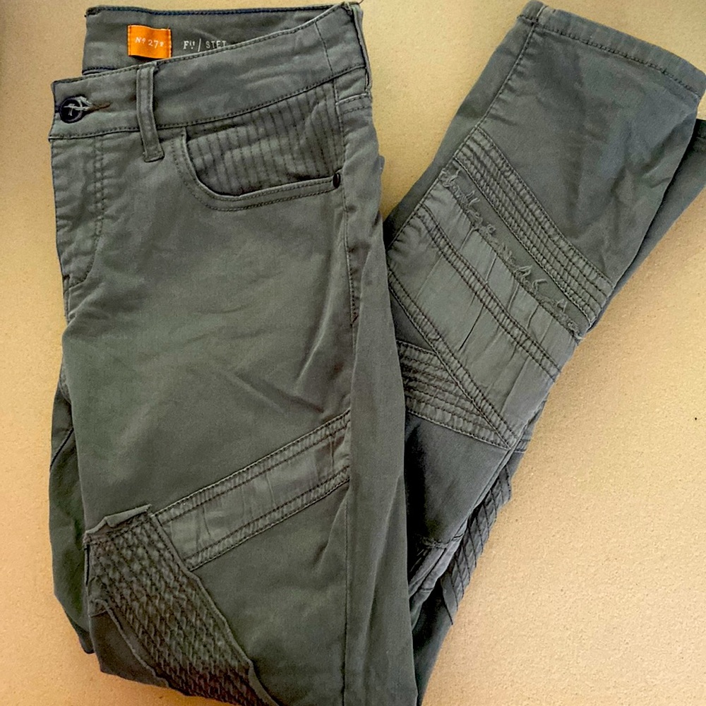 Hunter green denim jeans.